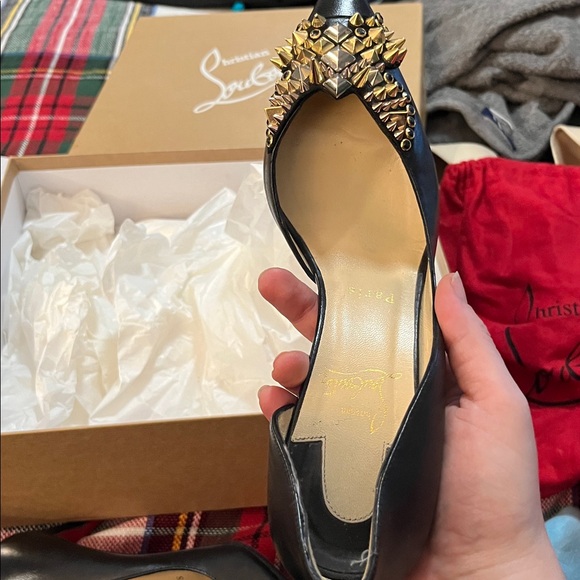 Christian Louboutin Black and Gold Studded Heels - Picture 6 of 10